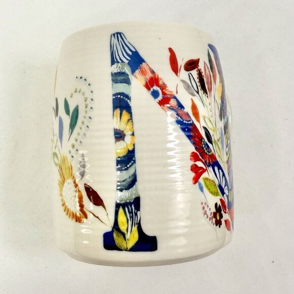 Anthropologie Starla M. Halfmann Petal Pallette Monogram N Floral Artisan Mug - Picture 13 of 16